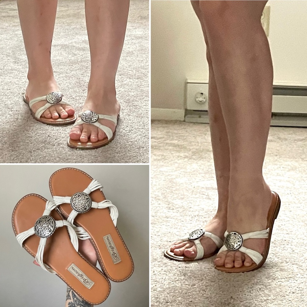 Brighton⚡️Ornate White and Tan Sandals with Elegant Silver Charm Accents - Picture 14 of 14